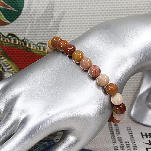 Keleny Gem Semi Precious Gemstones 8mm Natural Quartzite Stone Round Beads Rock Crystal Jasper Stretch Bracelet 7 Inch Unisex - color: Red Petrified Wood Fossil