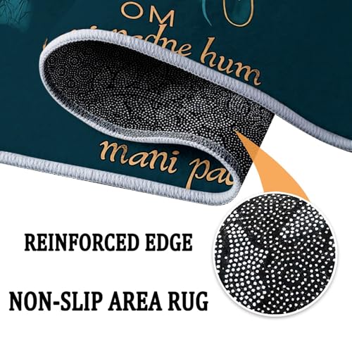 Meditation Tibetan Style Gold Blue Washable Rug 4x6 ft, Ultra Soft Large Area Rug Non Slip Rug Foldable, Blue Stain Resistant Rugs for Living Room Bedroom, Modern Low Pile Fuzzy Decor Rug - size: 4x6 ft