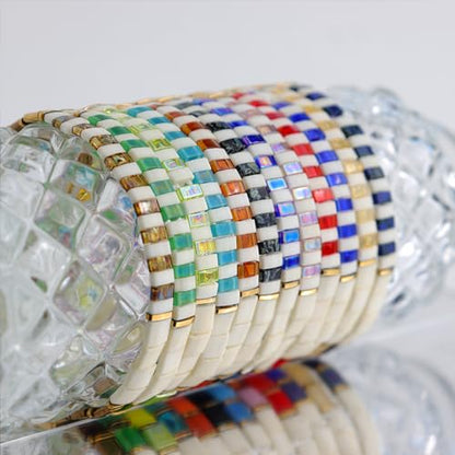 Tila Beaded Stretch Strand Bracelets for Women, Cute Boho Stackable Handmade Colorful Mixed Flat Square Beads Elastic Beach Surfer Bracelet Trendy Jewelry Friend Gift - color: 0901B