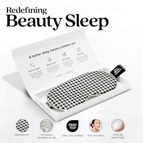 Pure Silk Sleep Mask [100% 6A Mulberry Silk, 22 Momme] Light Blocking Travel Essentials. Eye Masks for Sleeping. Black Oeko-Tex Blindfold. Eye Covers for Men & Women - color: Houndstooth