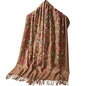 Embroidered Brushed Shawl Paisley Leaves Pattern Scarf Soft Ponchos Wrap Cape With Fringes - color: 015-camel