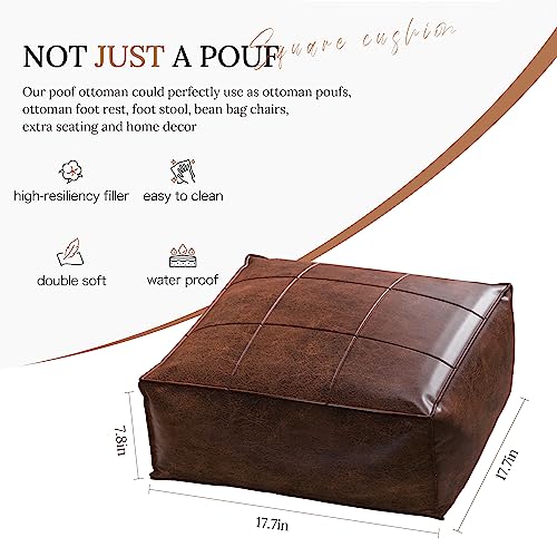 Johnear Meditation Floor Pillow, Square Floor Cushion, Retro Leather Floor Cushion, Extra Thick Square Meditation Pillow for Floor Bedroom Balcony Meditation Yoga