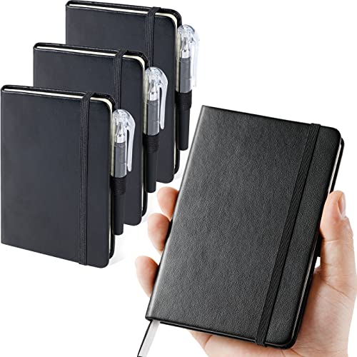 NIRMIRO (3 Pack) Pocket Notebook Small Journal with Pen, 3.7" x 5.7", A6 Mini Notebook for Women Men Work Writing, Hardcover Small Pocket Notepad with 100Gsm Premium Thick Lined Paper, Black Leather - color: 3 Black, size: A6