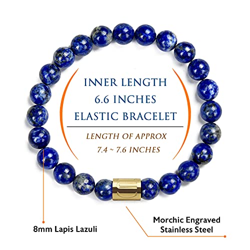 Morchic 8mm Genuine Gemstone Stretch Bracelet for Women Men Unisex, Natural Energy Crystal Stone Beads, Classic Simple Design Cuff Birthday Gift 7.5 Inch - color: Lapis Lazuli