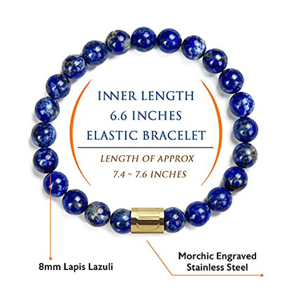 Morchic 8mm Genuine Gemstone Stretch Bracelet for Women Men Unisex, Natural Energy Crystal Stone Beads, Classic Simple Design Cuff Birthday Gift 7.5 Inch - color: Lapis Lazuli