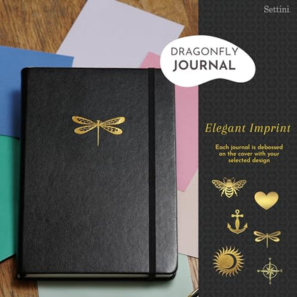 Dotted Journal, Ideal for Bullet Journaling - A5 Vegan Leather Notebook, 192 Archival-Quality Pages, QuillEase Bleed-Free Paper, Inner Pocket & Bookmark - Dragonfly Gifts for Women, Black Dragonfly - color: Black Dragonfly