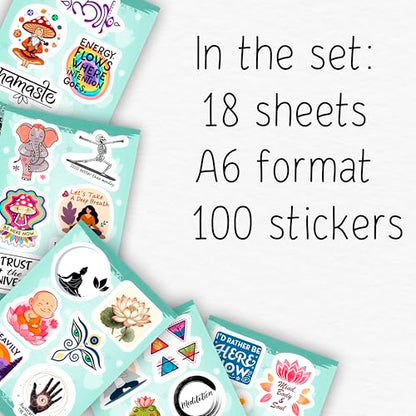 100Pcs Meditation Stickers for Water Bottle and Laptop - Gift for Meditation Lovers - Zen, Chakra Stickers - Gift for Women & Men