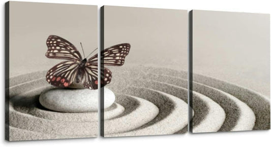 Japanese zen garden meditation stone concentration and relaxation sand 3 Piece Canvas Wall Art for Living Room Bedroom Office Framed Prints Pictures Painting Wall Decor Artwork for Walls Set of 3