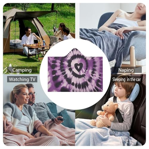 Purple Tie Dye Hooded Blanket, Soft Arctic Velvet Wearable Throw for All-Season, Bed, Sofa, Camping 60"x80"