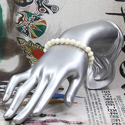 Amandastone Natural Gemstone 8mm Round Beads Stretch Bracelet 7 Inch - color: Buffalo Bone