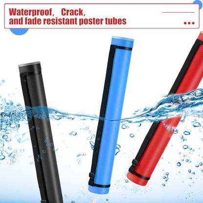 Yahenda 6 Pcs Expandable Blueprint Tubes Bulk Expand from 24" to 40" Poster Tube with Strap Storage Tubes with Cap Portable Round Carrying Case for Documents Blueprints Drawings Art(Red, Blue, Black) - color: Red, Blue, Black