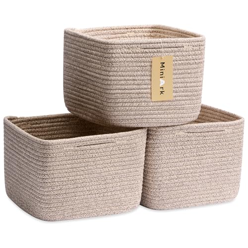 MiniArk Small Organizing Baskets for Cubes Shelf, 9.7x9.7x7.1 Inch Rope Woven Storage Bins for Nursery Shelves Storage, Cute Toy Basket, Square 3 Packs Mixed Brown - color: Natural, size: Square-9L (▢9.7"×9.7"×H7.1")