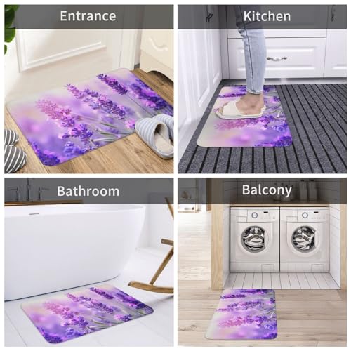 Lavender Flower Print Flannel Anti-Slip Mat 16x24in Polyester Floor Covering, Full Single-Side Printed - color: Lavender Flower