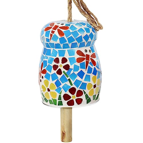 Sunnydaze Spring Flowers Wind Bell - Mosaic Glass Wind Chime Bell for the Patio, Deck, or Porch - 7"