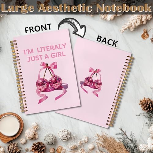 I'm Literally Just a Girl Pink Coquette Cherry Bow Spiral Notebook 5.5x8.3, Preppy Girly Journal for Women, Pink Office Supplies, Aesthetic Notebooks for Note Taking - color: Notebook-05