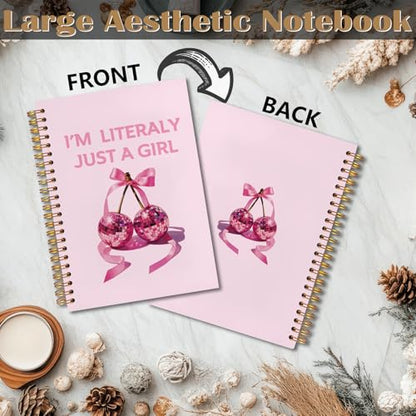 I'm Literally Just a Girl Pink Coquette Cherry Bow Spiral Notebook 5.5x8.3, Preppy Girly Journal for Women, Pink Office Supplies, Aesthetic Notebooks for Note Taking - color: Notebook-05