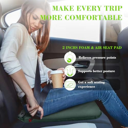 Inflatable Seat Cushion, Self-Inflating Memory Foam Stadium Seats Cushion Portable Camping Air-Foam Sitting Pad for Travel Airplane Car Bleachers Backpacking Office, Lightweight & Compact - color: 1 Pack Green