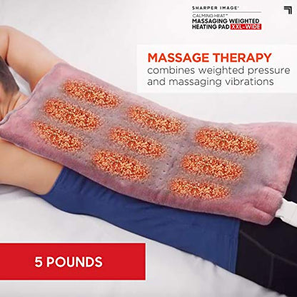 Calming Heat XXL Wide Massaging Vibrations Weighted Heating Pad by Sharper Image | Auto Shut-Off Feature, Gift for Holidays, Women & Men | 3 Heat, 9 Massage, 20” x 24”, 5 lbs - size: 27 Combinations- 20” x 24”, 5 Pound