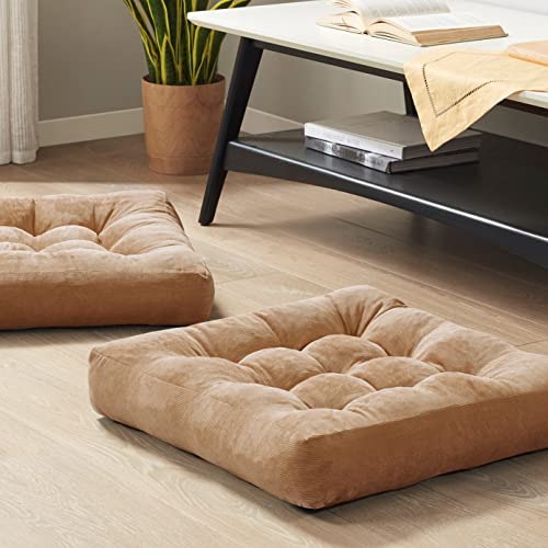 Meditation Floor Pillow Set of 2, Square Large Pillows Seating for Adults, Tufted Corduroy Cushion for Living Room Tatami, Coffee Brown 22x22 Inch - color: Square | Coffee | 2 Pack, size: 2 Pack