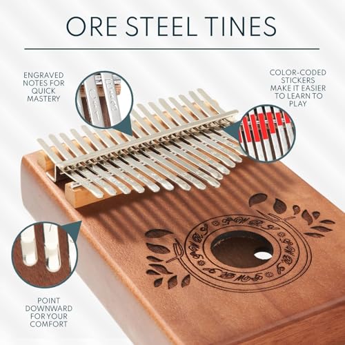 UNOKKI 17-Key Kalimba Thumb Piano - Portable Mahogany Percussion Mbira Instrument - Beginner Tuning Set, Music Instruments for Kids Gifts - Dark Brown - color: Dark Brown