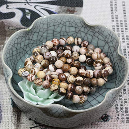 Keleny Gem Semi Precious Gemstones 8mm Natural Quartzite Stone Round Beads Crystal Stretch Bracelet 7 Inch Unisex - color: African Zebra Jasper
