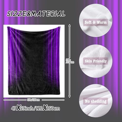 Soft Plush Bedding Purple and Black Fleece Blanket,Super Cozy Fluffy Plush Abstract Ombre Print Throw Blanket for Couch, Sofa, Bed 47"x59" - color: Purple and Black