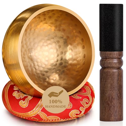 Tibetan Singing Bowls Set Authentic - Handmade in Nepal Sound Bowl for Yoga, Chakra, Meditation, Stress Relief Tool, Meditation Accessories and Unique Gifts for Women, Men - color: Red, size: 4 inch