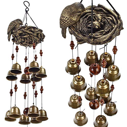 Bird Nest Wind Chime, Bird Bells Chimes with 12 Wind Bells for Glory Mother’s Love Gift, Garden Backyard Church Hanging Decor, Bronze