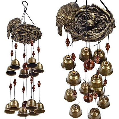 Bird Nest Wind Chime, Bird Bells Chimes with 12 Wind Bells for Glory Mother’s Love Gift, Garden Backyard Church Hanging Decor, Bronze