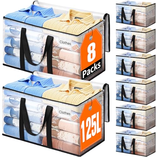 Extra Large Heavy Duty Moving Bags, Storage Bags with Strong Zippers & Handles, Packing Bags for Moving Essentials, Ideal Storage Tote for Home, Dorm & Storage Solutions, 125L 8 Packs Clear - size: 125L