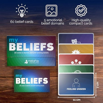 metaFox | My Beliefs Cards | 60 Core Belief Cards for Coaching | Therapy Card Deck for Adults & Counselors