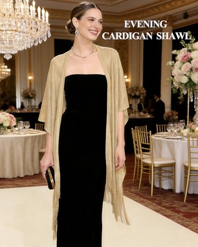 Sparkle Metallic Evening Shawls for Women formal Party Dresses Beach Travel Cardigan Shawl Wrap for Swimsuit - color: U-light Gold