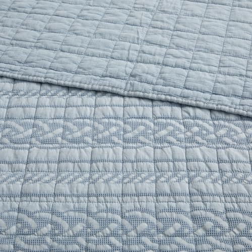 Levtex Home - Trintton Quilted Throw - 50x60in. - Artisan Woven-Inspired Bands in Blue - Reversible - Cotton - size: Throw 50x60