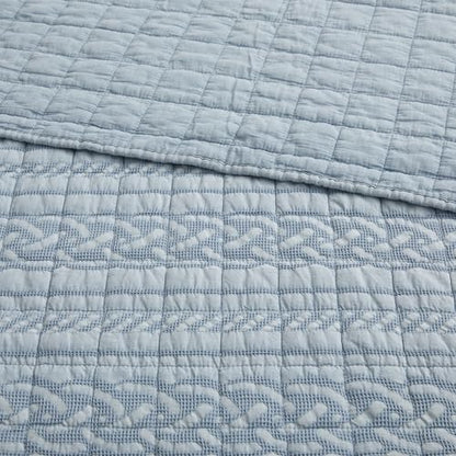 Levtex Home - Trintton Quilted Throw - 50x60in. - Artisan Woven-Inspired Bands in Blue - Reversible - Cotton - size: Throw 50x60
