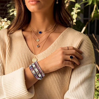 JR.DM Boho Beaded Bracelets for Women - Handmade Adjustable Crystal Natural Stone Bead Wrap Bracelets, Bohemian Jewelry Braided for Unique Birthday Gifts - color: A2 Amethyst