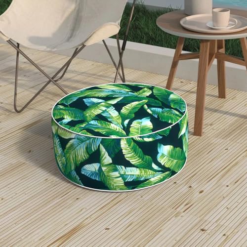 Inflatable Stool Ottoman, Footrest Ottoman with Handle, Outdoor or Indoor Round Portable Stool for Patio Home Decoration, 21x9 Inch, Hanalei Lagoon - color: Hanalei Lagoon, size: 21"D x 21"W x 9"H