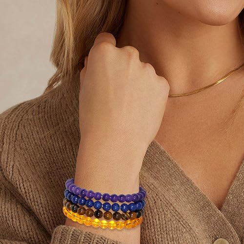 BOMAIL 9Pcs Healing Crystal Bracelets for Women Men 4mm 6mm 8mm Natural Stone Beaded Stretch Bracelet Set Handmade Gemstone Reiki Spiritual Jewelry Gifts - color: C:8mm