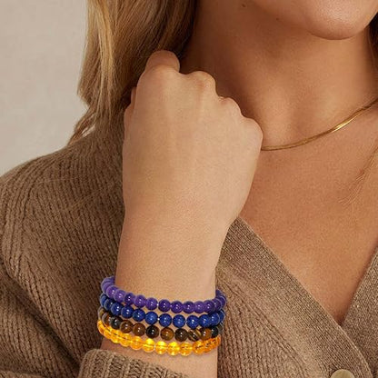 BOMAIL 9Pcs Healing Crystal Bracelets for Women Men 4mm 6mm 8mm Natural Stone Beaded Stretch Bracelet Set Handmade Gemstone Reiki Spiritual Jewelry Gifts - color: C:8mm