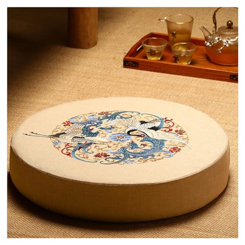 Round Meditation Cushion Mat Set with Washable Cotton Linen Cover, Tatami Cushion Floor Larger Yoga Mat Bolster Floor Pillows Seating for Adults Meditation Accessori yellow-40cm