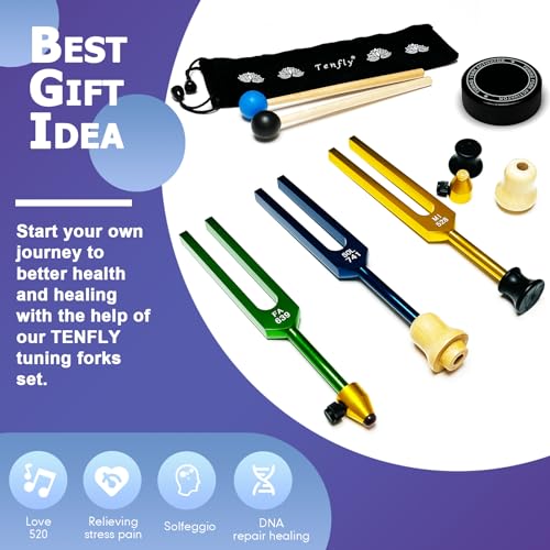 Solfeggio Tuning Fork Set - 10 Multicolour Tuning Forks Perfect for DNA Healing with Exquisite Aluminum Gift Box (174 Hz, 285 Hz, 396 Hz, 417 Hz, 432Hz, 528 Hz, 639 Hz, 741 Hz 852 Hz, 963 Hz) - color: Solfeggio Multicolour C