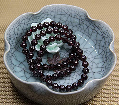 Angelstones Handmade Natural Healing Gemstone 8mm Round Beads Stretch Crystal Bracelet 7 Inch Unisex - color: Red Garnet