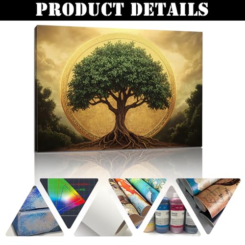 Golden Tree of Life Canvas Wall Art - Zen Decor, Tree of Life Painting, Spiritual Motivational Poster, Modern Zen Wall Decor for Home Office Bedroom Living Room Prayer Room (36L"x24W" | 92x62cm) - size: 36L"x24W"