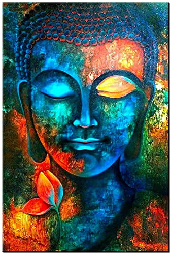 Zen Wall Art Colorful Buddha Wall Decor for Living Room Buddhism Pictures Painting Abstract Lotus Flower Canvas Prints Blue Religious Poster Artwork Bedroom Meditation Room Yoga Home Decoration 24x36"
