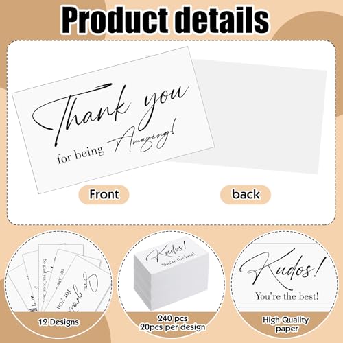 Yeaqee 240 Pcs Employee Appreciation Kudos Cards Funny Blank Back Motivational Card Encouragement Thank You Note Recognition Card for Teacher College Affirmation Gift(White) - style: White