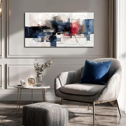 Fuwobriva Abstract Canvas Wall Art for Living Room Bedroom Office Large Wall Art Decor Abstract Wall Art Modern Black Red and Blue Geometry Painting Artwork 20"x40" - size: 20L" x 40W"
