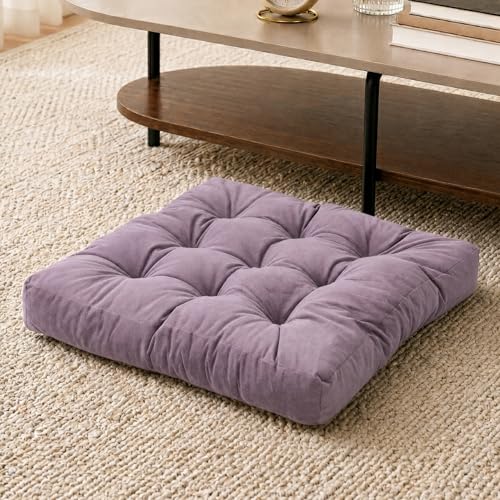 Meditation Cushion, Floor Cushion for Adults, Velvet Floor Pillow for Sitting, Tufted Seat Cushion for Yoga, Living Room, Bedroom & Reading Nook, Machine Washable, 22 x 22 Inch, Lavender - color: Lavender, size: 1pack