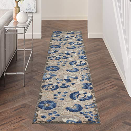 Nourison Home Aloha Natural Blue 2'3" x 12' Area Rug - Easy Clean, Non Shedding, Bed Room, Living Room, Dining Room, Kitchen (12' Runner) - color: Natural Blue, size: 2'3" x 12' (Runner)
