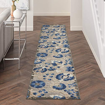 Nourison Home Aloha Natural Blue 2'3" x 12' Area Rug - Easy Clean, Non Shedding, Bed Room, Living Room, Dining Room, Kitchen (12' Runner) - color: Natural Blue, size: 2'3" x 12' (Runner)