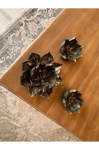 Lotus Flower Tabletop Decor Set 3 Piece Polyester Khaki Green Decorative Accent Accent Piece Classic Style Home Decoration Gift - Khaki, One Size