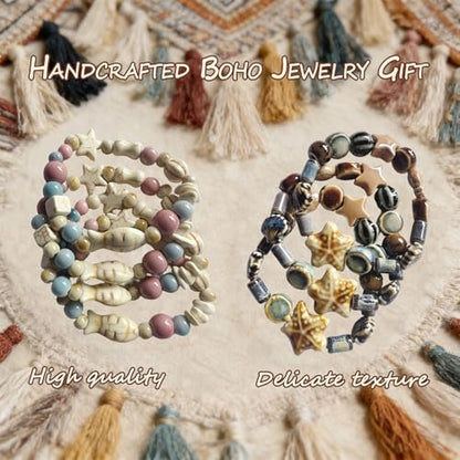 Unisex Stretchy Ceramic Bracelet - Handmade Ocean Beach Boho Jewelry, 1280℃ High-Fired Waterproof Hypoallergenic, Stackable for Women Men, Ideal Gift for All Occasions - color: Dark color